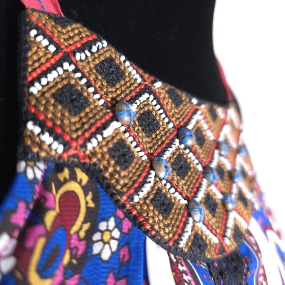 Anthropologie One September Nala Beaded Print Halter Tank Top Black Pink XS - Picture 3 of 10